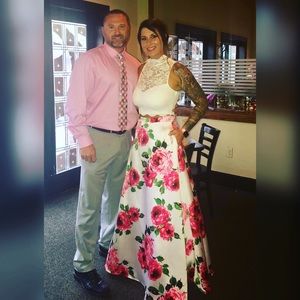 2 piece floral prom dress